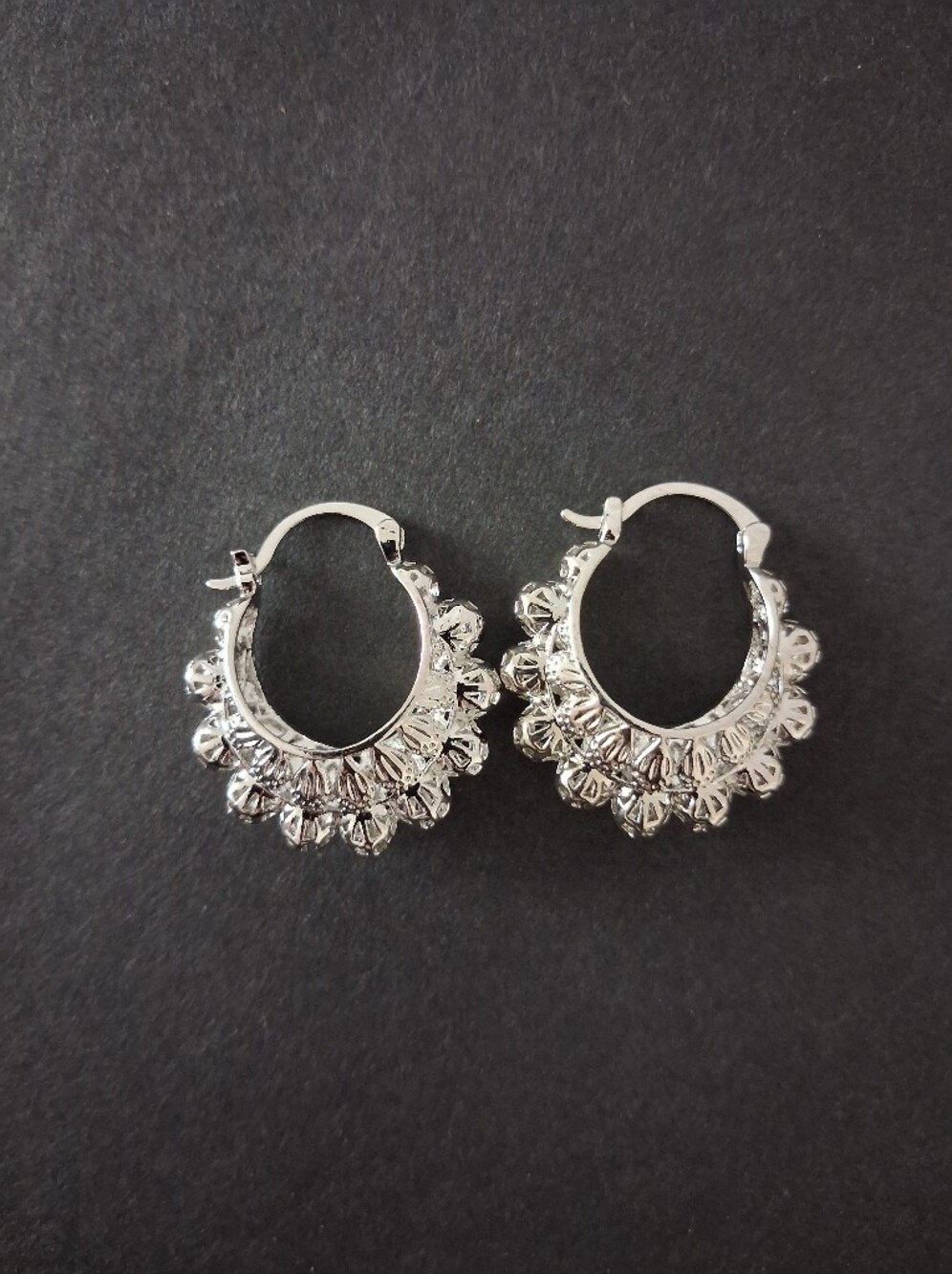 Silver Floral Hoop Earrings - Women Jewelry